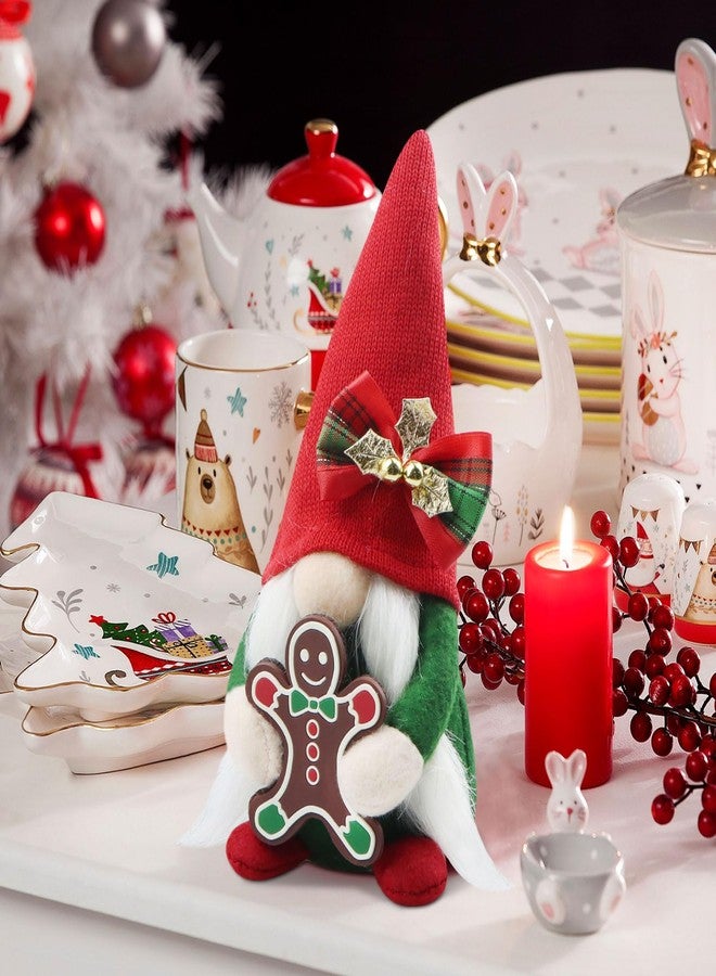 Gehydy Set of 2 Christmas Gnomes Decorations Handmade Gingerbread Candy Gnome Xmas Decor for Home Kitchen Farmhouse Tiered Tray - Red & Geen - Image 5